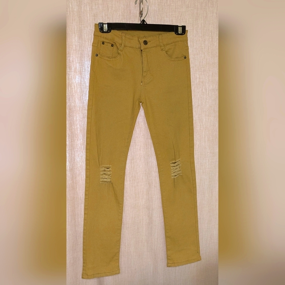 Fredd Marshall Distressed Skinny Jeans, boys size 12, khaki/tan color